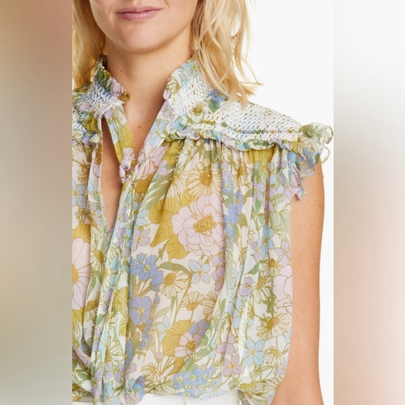 Zimmermann Super Eight Sheer Floral Silk Tie-Neck Blouse | Size 1 (XS) - Picture 4 of 15